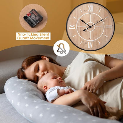 aevbibs Large Decorative Wall Clock 24 & 30 Inch – Vintage Industrial Farmhouse Modern Style – Iron & Wood, Silent Non-Ticking Quartz, Roman Numerals – Living Room, Office, Classroom