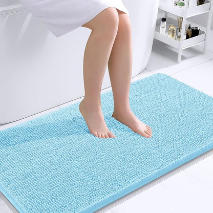 OLANLY Large Bathroom Rugs 40x24, Extra Soft Absorbent Chenille Bath Rugs, Rubber Backing Quick Dry, Machine Washable Bath Mats for Bathroom Floor, Tub and Shower, Home Decor Accessories, Sky Blue