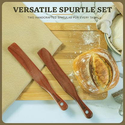 2 PCS Spurtle Wooden Spatula for Sourdough Starter – Long Skinny Wooden Spurtle Stir Stick for Mixing, Stirring & Reaching Jars – Sourdough Spurtle Tool for Baking & Cooking