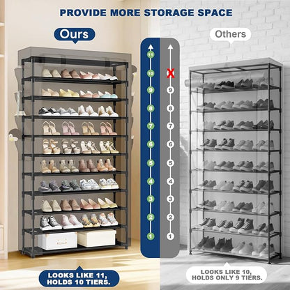 Mavivegue Shoe Rack with Cover, 10+1 Tier Tall Shoe Storage for 50-55 Pairs of Shoes, Shoe Organizer for Entryway, Closet