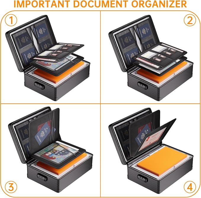 DocSafe Fireproof Document Box with Lock - 12 Layers Heat Insulated File Organizer Hard Case Safe Box with Fireproof Zipper, Home Safe Protects Important Documents, Passport, Cash (Black)