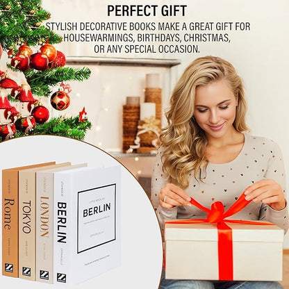 Mocha Medium | 4 PCS Faux Decorative Books for Home Decor | Not Real Books (Cardboard Boxes) | Coffee Table, Shelf Styling & Modern Aesthetic Accent Pieces for Living Room, Office