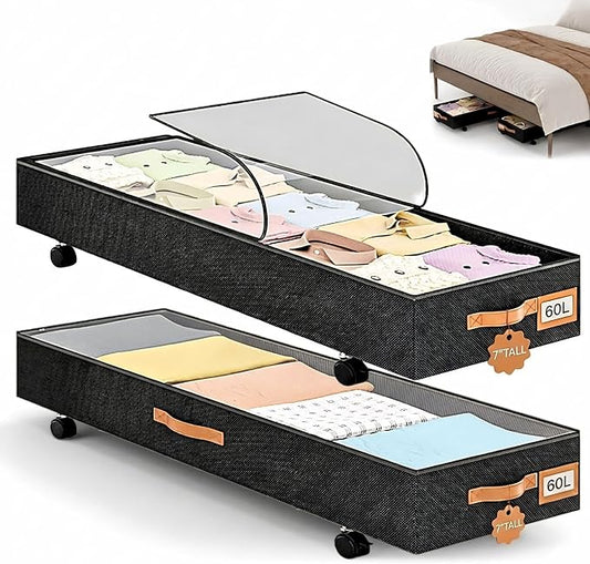 Under Bed Storage with Wheels 39inch, Extra Long Under Bed Storage Bins, Low Profile Under Bed Storage 5.5inch Height No Assemble Storage Containers, Under Bed Shoe Storage with Lids