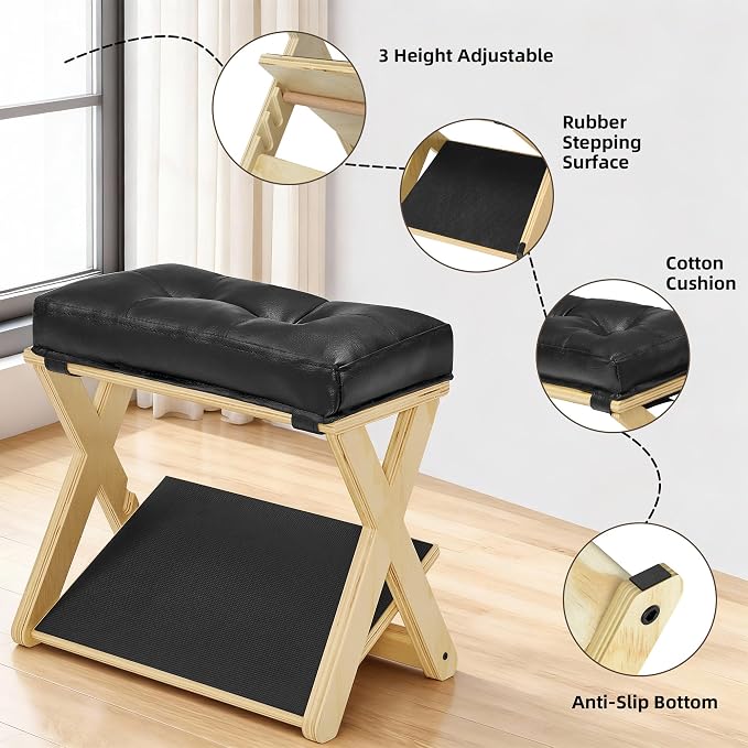 Adjustable Height Foot Rest Under Desk at Work, Double Step Wooden Under Desk Footrest, Non-Slip EVA Surface, Office Foot Stool for Posture Support,Leg Relief, Home Office & Gaming