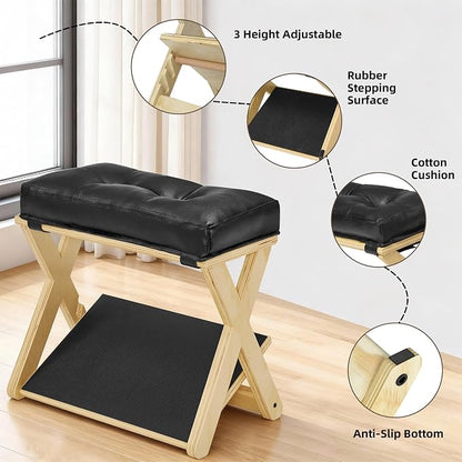 Adjustable Height Foot Rest Under Desk at Work, Double Step Wooden Under Desk Footrest, Non-Slip EVA Surface, Office Foot Stool for Posture Support,Leg Relief, Home Office & Gaming
