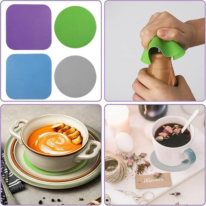LUTER 4pcs Jar Opener, Rubber, Multi-function Silicone Bottle Opener for Seniors with Weak Hands Lid Cap Gripper Pads Kitchen Coasters Gadgets(Blue, Green, Gray, Purple)