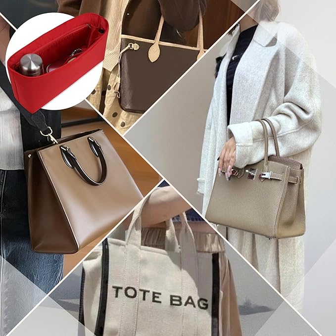 Purse Organizer Insert, Satin Tote Bag Organizer with 8 Sizes, Handbag Dividers for Inside Purse, Compatible with Longchamp, Neverful, 25C Hobo and More Bags（Slender Large,Ruby）