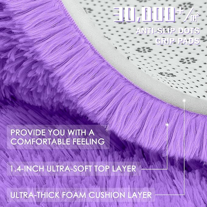 OLANLY 3x5 Machine Washable Small Bedside Rug, Soft Fluffy Shaggy Rugs for Living Room, Bedroom, Indoor Floor Carpet for Kids Girls and Boys, Preppy Dorms, Nursery, Home Decor Aesthetic, Purple