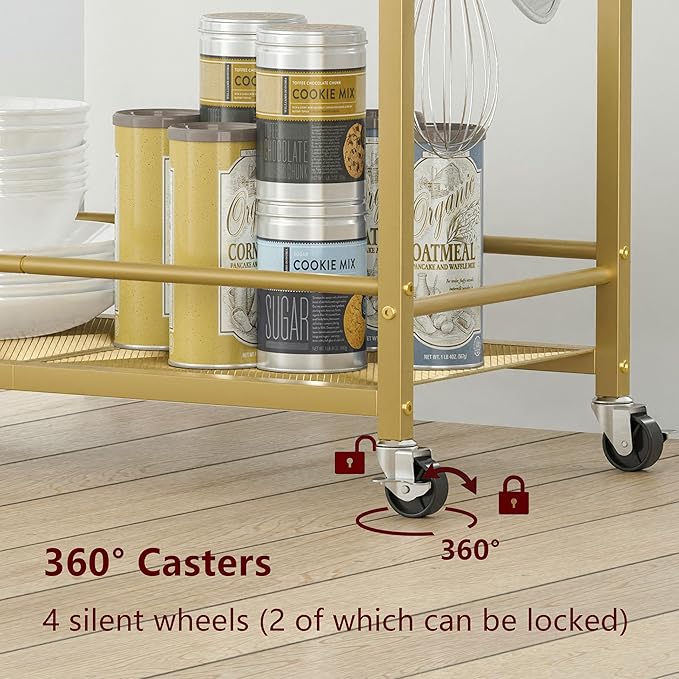 3 Tier Bar Cart, Small Beverage Cart, Mini Bar Cart with Wine Rack, Home Bar Serving Cart with Wheels for Kitchen Dining Living Room (Gold, General)