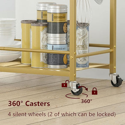 3 Tier Bar Cart, Small Beverage Cart, Mini Bar Cart with Wine Rack, Home Bar Serving Cart with Wheels for Kitchen Dining Living Room (Gold, General)