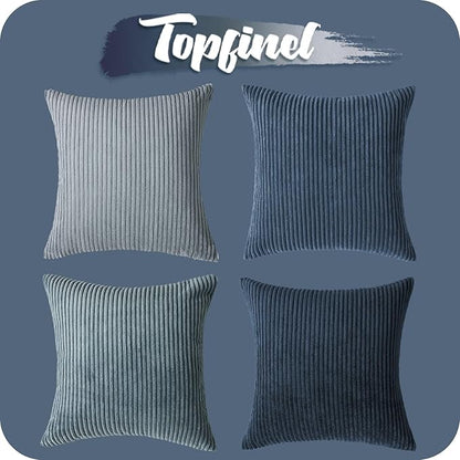 Topfinel Decorative Throw Pillow Covers Dusty Blue Navy Series 16x16 Inch Set of 4,Summer Corduroy Striped Toss Pillows for Couch,Patio,Balcony,Children Bedroom,Modern Fluffy Blue Gradient Shams