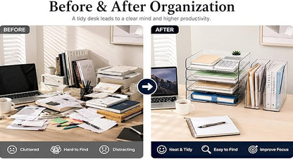 DCA Clear Acrylic Desk Organizer Set, 4 Tier Letter Tray with 2 Magazine File Holders, Clear Paper Organizer for Office, Home, School, Desktop File Storage for Documents, Books & Supplies