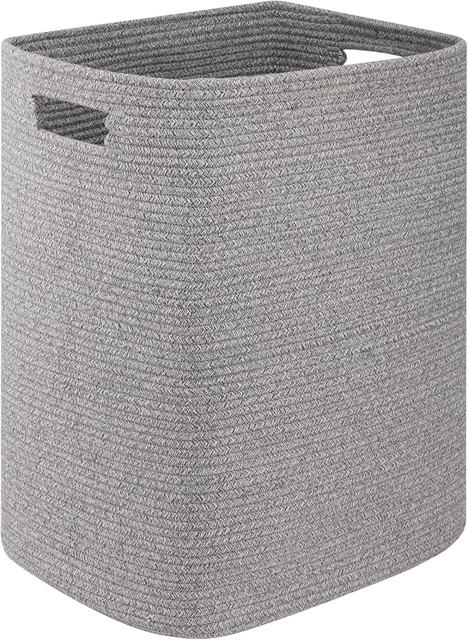OIAHOMY Laundry Hamper, Laundry Basket，Rectangle Cotton Storage Basket with Handles, Large Blanket Basket for Living room, Woven Decorative Storage for Toys,Clothes,Pillows-16x13x22in-Grey variegated