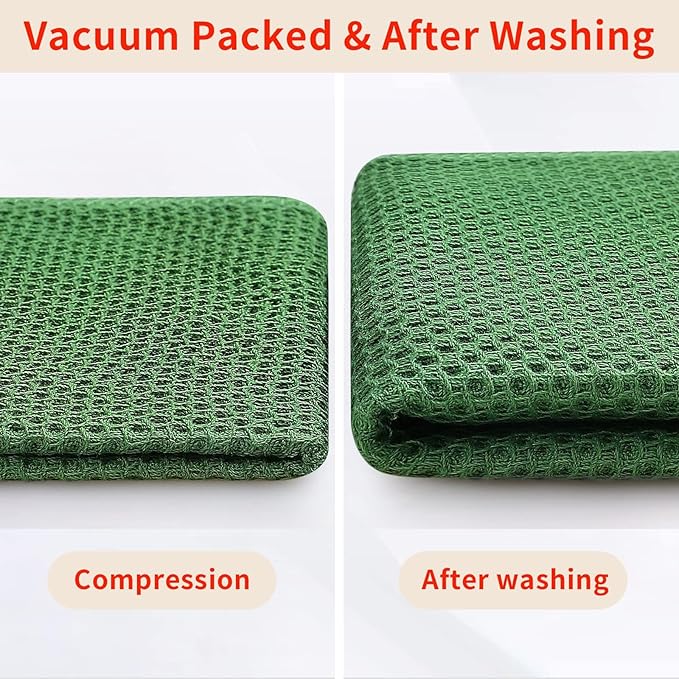 Homaxy 100% Cotton Waffle Weave Kitchen Dish Cloths, Ultra Soft Absorbent Quick Drying Dish Towels, 12 x 12 Inches, 18-Pack, Grass Green