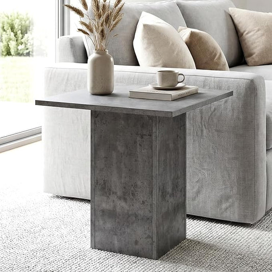 HNY Small Square Side Table Grey Wood Bedside Table 20" Modern End Table Concrete Texture Finish for Living Room, Reception Room, Home Office,Industrial Minimalist
