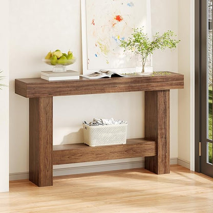 55 Inch Farmhouse Console Table,Wooden Rectangular Sofa Table Behind The Couch,Industrial Entryway Tables with Storage for Living Room,Entrance,Hallway (Brown)
