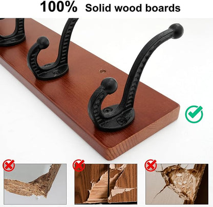 WEBI Rustic Coat Rack Wall Mount,24" Long 6 Cast Iron Coat Hooks Wall Mounted,Heavy Duty Wood Wall Coat Hanger Hooks for Hanging Coats,Jacket,Clothes,Backpack,Farmhouse,Cherry