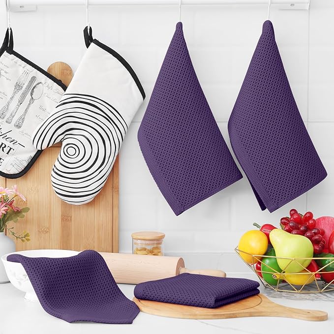 Homaxy 100% Cotton Waffle Weave Kitchen Dish Cloths, Ultra Soft Absorbent Quick Drying Dish Towels, 12 x 12 Inches, 18-Pack, Eggplant