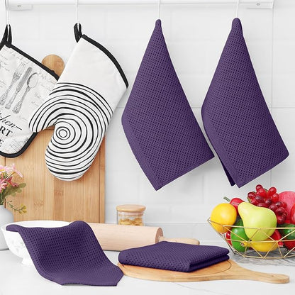 Homaxy 100% Cotton Waffle Weave Kitchen Dish Cloths, Ultra Soft Absorbent Quick Drying Dish Towels, 12 x 12 Inches, 24-Pack, Eggplant