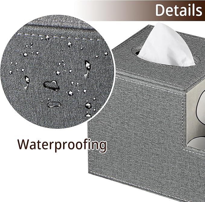 Square Multi-Functional Tissue Box Cover with Storage and Remote Control Holder - Cube Tissue Box Organizer for Bathroom, Nightstand, End Table