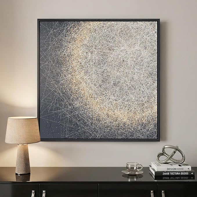 Framed Modern Minimalist Abstract Wall Art, 1 Piece Square Gold Gray Canvas Prints Paintings, Contemporary Abstract Pictures for Bedroom Dining Room Living Room Lounge Bathroom Wall Decor 24x24 In