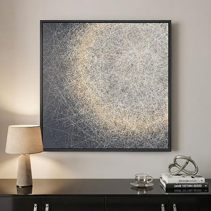 Framed Modern Minimalist Abstract Wall Art, 1 Piece Square Gold Gray Canvas Prints Paintings, Contemporary Abstract Pictures for Bedroom Dining Room Living Room Lounge Bathroom Wall Decor 24x24 In
