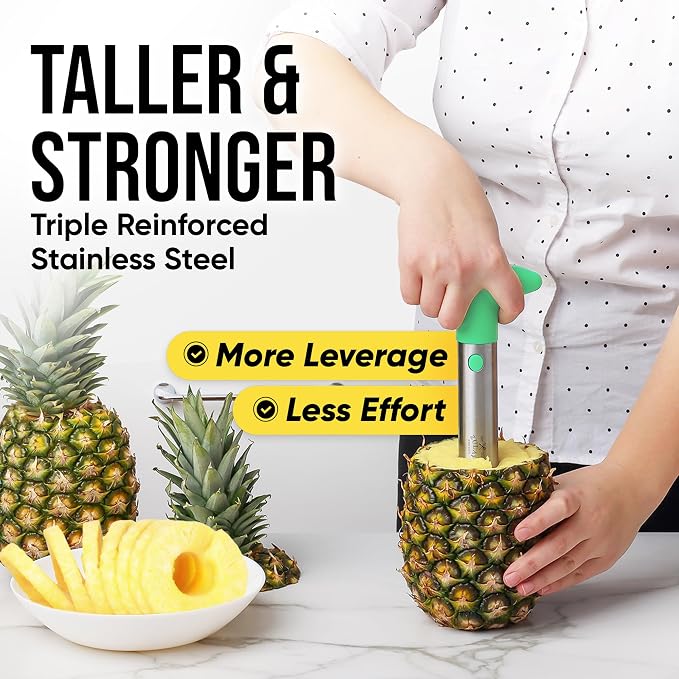 Zulay Kitchen Pineapple Corer and Slicer Tool – Stainless Steel Pineapple Cutter with Eye Remover Tool – Ergonomic Handle & Easy Core Remover – Reinforced Heavy-Duty Blade – Light Green