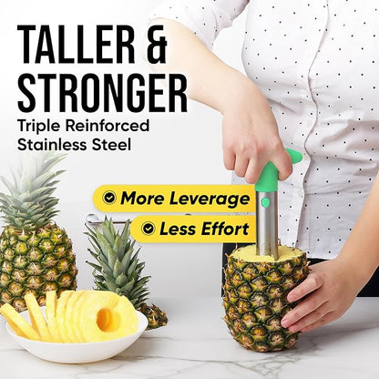 Zulay Kitchen Pineapple Corer and Slicer Tool – Stainless Steel Pineapple Cutter with Eye Remover Tool – Ergonomic Handle & Easy Core Remover – Reinforced Heavy-Duty Blade – Light Green