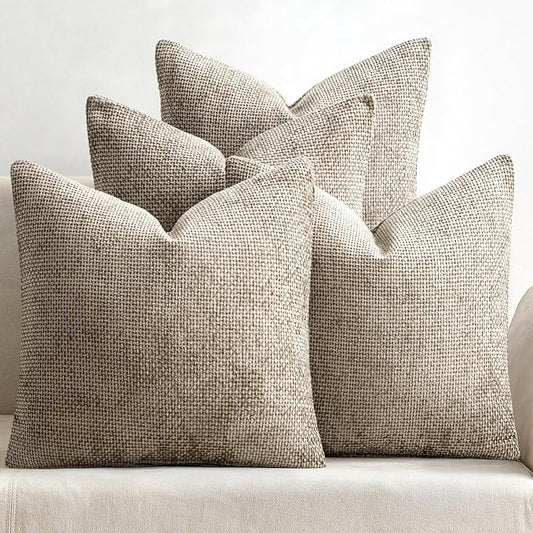 MIULEE Pack of 4 Couch Throw Pillow Covers 22x22 Inch Khaki Soft Decorative Chenille Pillow Covers Farmhouse Accent Cushion Covers for Boho Home Decor Sofa Bedroom Living Room