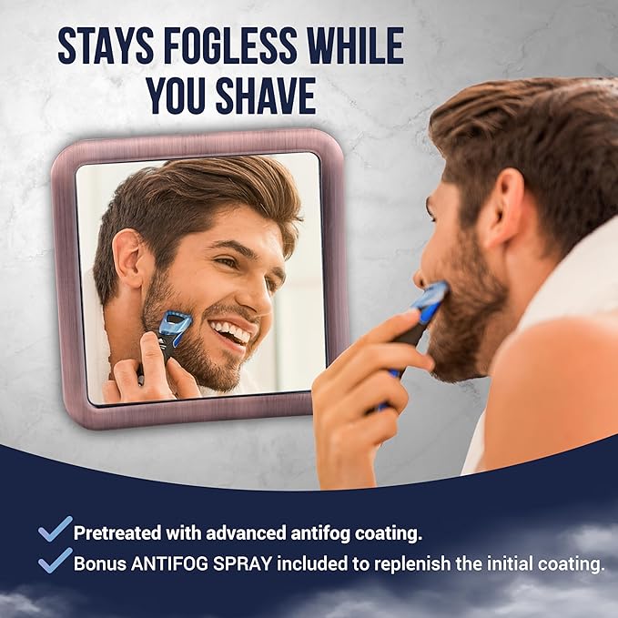 MIRRORVANA Fogless Shower Mirror for Shaving with Improved Suction and 360° Swivel - Unbreakable Fog Free Mirror for Men and Women - 6.3" x 6.3" (Bronze)