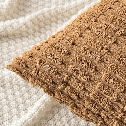 MIULEE Pack of 2 Corduroy Decorative Throw Pillow Covers 20x20 Inch Soft Boho Striped Pillow Covers Modern Farmhouse Home Decor for Sofa Living Room Couch Bed Brown