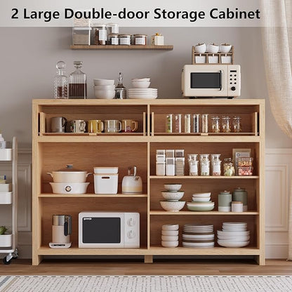 Fluted Sideboard Buffet Cabinet with Storage and Large Drawers, 55" W Credenza Storage Cabinet for Living Room or Entryway, 40'' H Farmhouse Buffet Table with Adjustable Shelves, Console Cabinet