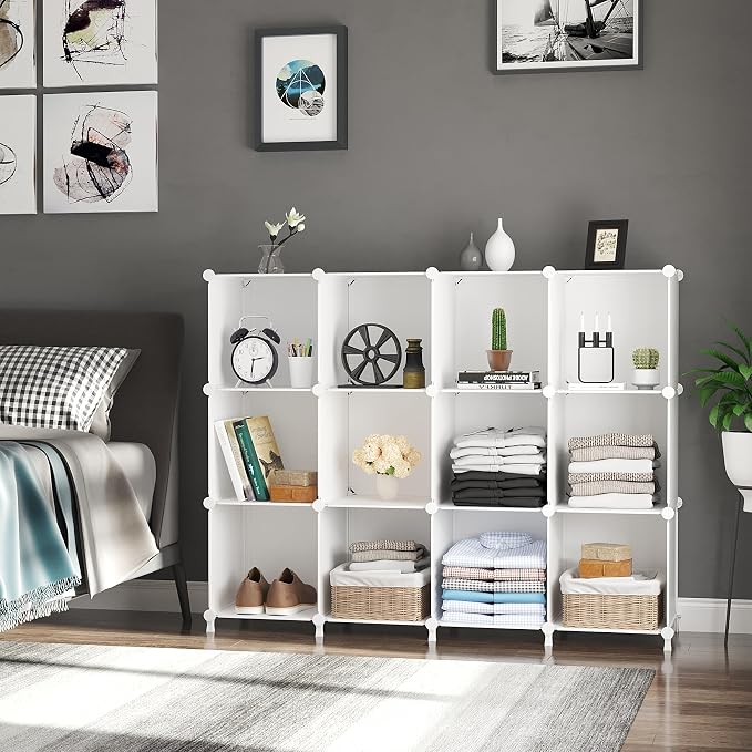 AWTATOS 8 Cube Storage Organizer, Closet Organizer Storage Shelf, Bookcase Bookshelf, DIY Stackable Storage Cubes Shelves for Closet, Bedroom, Home, Office, White