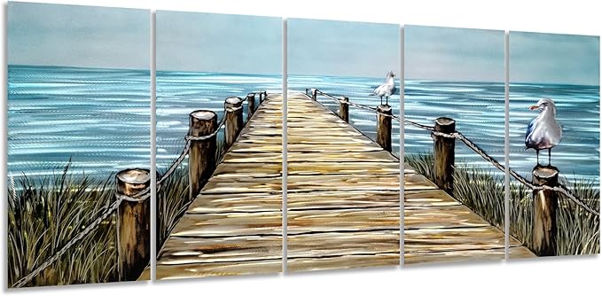 YHSKY ARTS Beach Metal Wall Art - Handcrafted Rustic Bridge Sculpture Set for Home Decor