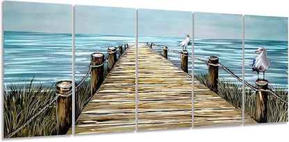 YHSKY ARTS Beach Metal Wall Art - Handcrafted Rustic Bridge Sculpture Set for Home Decor