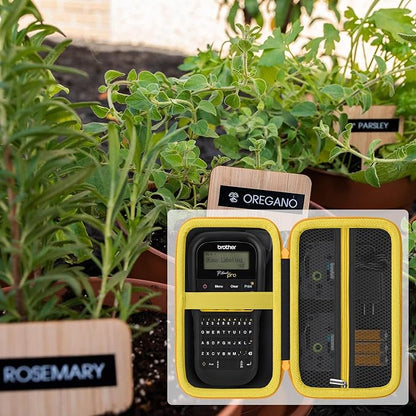 Label Printer Case Compatible with Brother P-Touch PTH110BP/PTH110/PTH111 Pro Label Maker(Black Case,Yellow Zipper)
