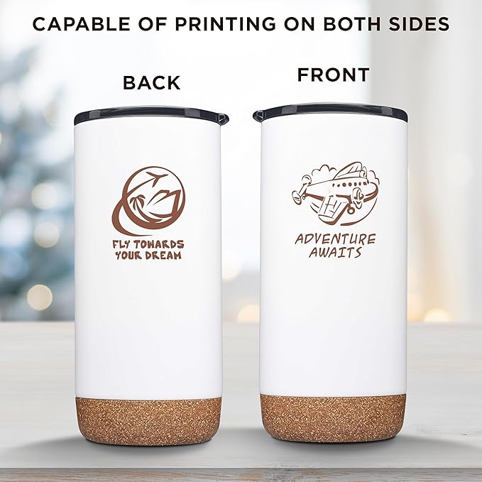 DISCOUNT PROMOS Custom Tumblers Cork Bottom 16 oz Set of 10/50/100 Personalized Bulk Pack Double Wall Insulated Matte Finish Iced Coffee Soda - White
