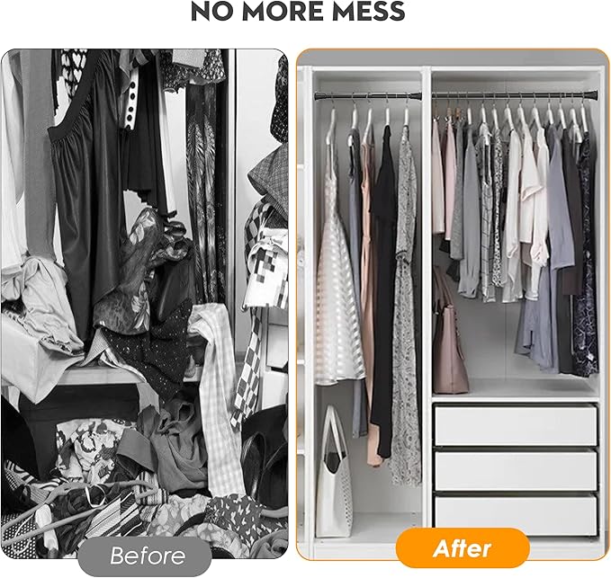 1.1 Inch Diameter Tension Closet Rods for Hanging Clothes 32-60 Inch, Adjustable Pole Closet to Hang Clothes, Heavy Duty Closet bar for Wardrobes with No Drilling Holder, Matte Black