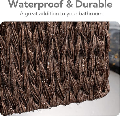 GRANNY SAYS Storage Baskets for Shelves, Waterproof Basket Set for Organizing, Toilet Wicker Basket Tank Topper, Wicker Baskets with Handles, Dark Brown, 3-Pack