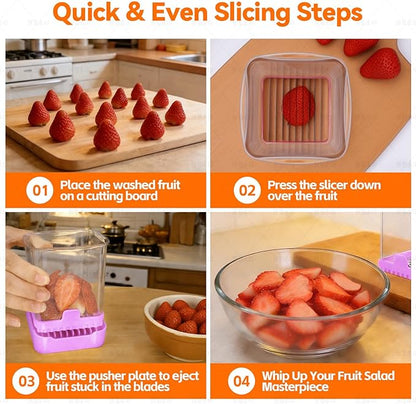 Fruit Slicer Cup for Strawberry, Banana, Hard-Boiled Egg - Detachable Cutter with Push Plate - Rapid & Safe Slicing Kitchen Gadget for Quick Meal Prep (Purple)