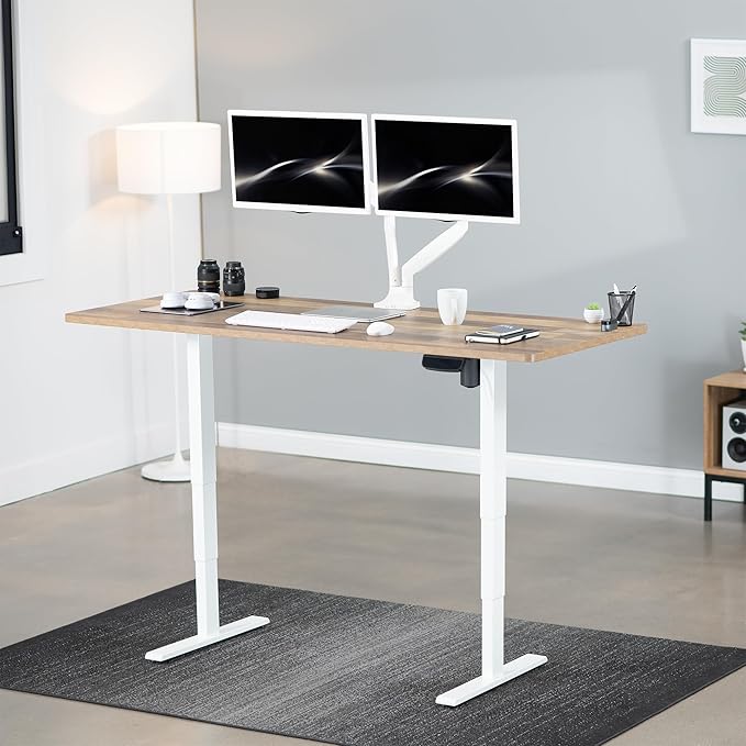 VIVO Electric 71 x 30 in Standing Desk, Touch Screen Adjustment, 176 lb Frame Support, 2E Series, Reclaimed Wood Top White Frame, DESK-KIT-2EW71P