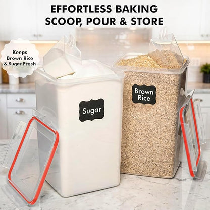 WHITE FEATHER SUPPLIES 2 PC [7 Qt / 6.5L / 220 Oz] Large Food Storage Containers with Lids Airtight - BPA Free Clear Plastic Kitchen and Pantry Storage Containers for Cereal, Flour, Sugar, Rice