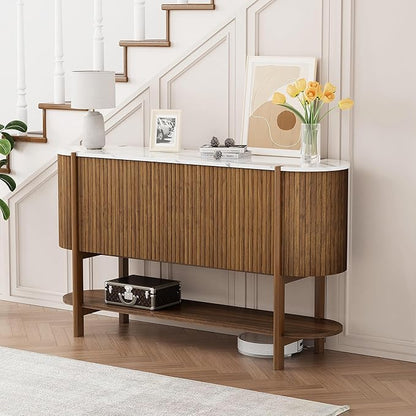 Console Table with Storage, Fluted Entryway Table with 2 Doors and Open Shelf, Long Sofa Table Behind Couch for Living Room, Hallway (Walnut)