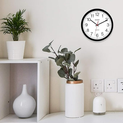 Sharp Wall Clock – Black, Silent Non Ticking 12 Inch Quality Quartz Battery Operated Round Easy to Read Home/Kitchen/Office/Classroom/School Clocks, Sweep Movement