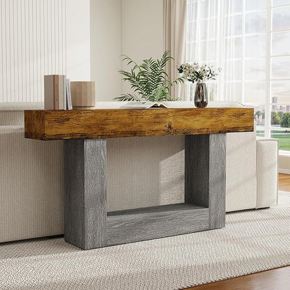 Spaco 63'' Long Console Table,2 Tier Farmhouse Entryway Table Sofa Table with Storage,Wood Behind Couch Table for Living Room, Hallway,Foyer (Rustic Brown w/Grey Leg)