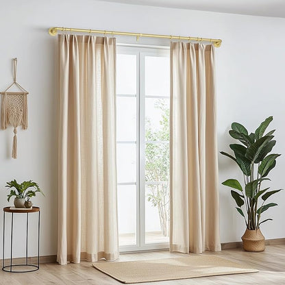 Zeerobee Curtain Rods for Windows 72 to 144, 1 Inch Industrial Wrap Around Gold Curtain Rod, Indoor/Outdoor Room Divider Adjustable Drapery Pole, 72"-144"