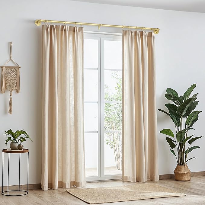 Zeerobee Curtain Rods for Windows 48 to 84, 1 Inch Industrial Wrap Around Gold Curtain Rod, Indoor/Outdoor Room Divider Adjustable Drapery Pole, 48"-86"