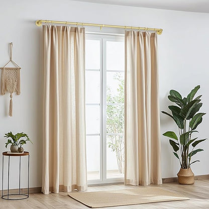 Zeerobee Curtain Rods for Windows 66 to 120, 1 Inch Industrial Wrap Around Gold Curtain Rod, Indoor/Outdoor Room Divider Adjustable Drapery Pole, 66"-120"