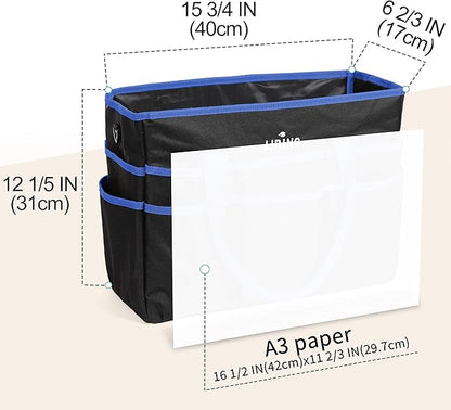 Large Multi-Functional Carrying Bag, 600D Nylon Artist Tote Bag with 16 Pockets Caddy for Art, Craft, Sewing, Make-up or School, Medical, Office Supplies Organizer, Blue