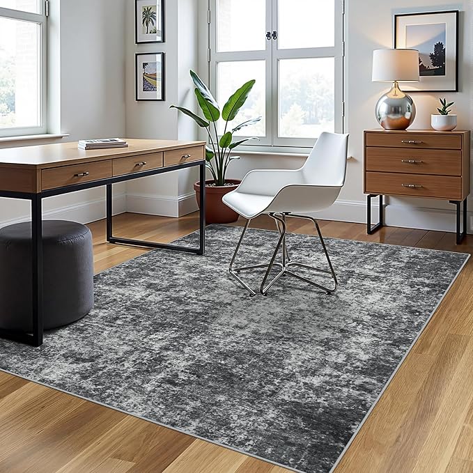 4x6 Area Rugs for Living Room Rug Washable: Abstract Rug for Dining Room Bedroom Carpet Non Slip 4 by 6 Indoor Modern Nursery Home Office Black Grey